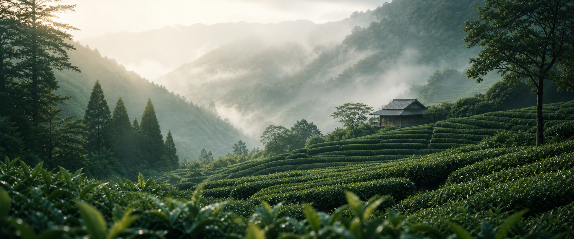 Millatte Homepage Concept 5 Misty tea fields at dawn